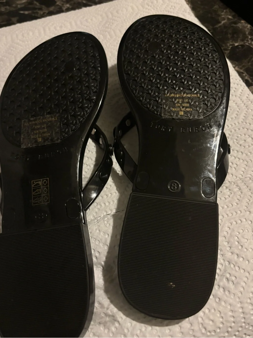 Tory Burch Black Jelly Logo Stud Thong Sandals